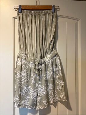 NWT Loscana Striped Strapless Romper with White Leaf Print - Sage